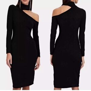 L'AGENCE Annalise Black Asymmetric Turtleneck Sleek Midi Sweater Dress XL